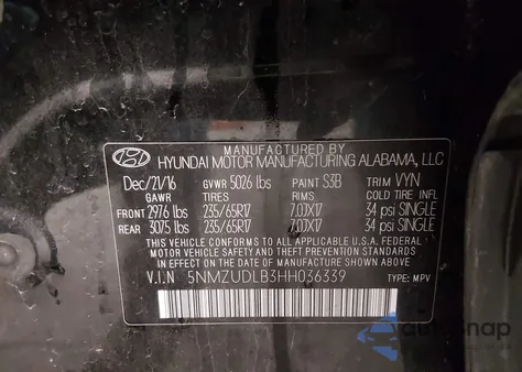 2017 Hyundai Santa Fe Sport 2.4L z USA, uszkodzony, nr VIN 5NMZUDLB3HH036339